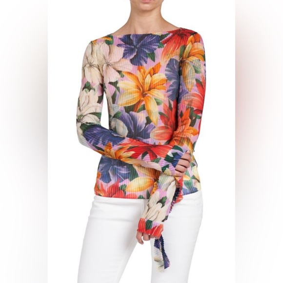 Bold Floral Tie Cuff Top NWT